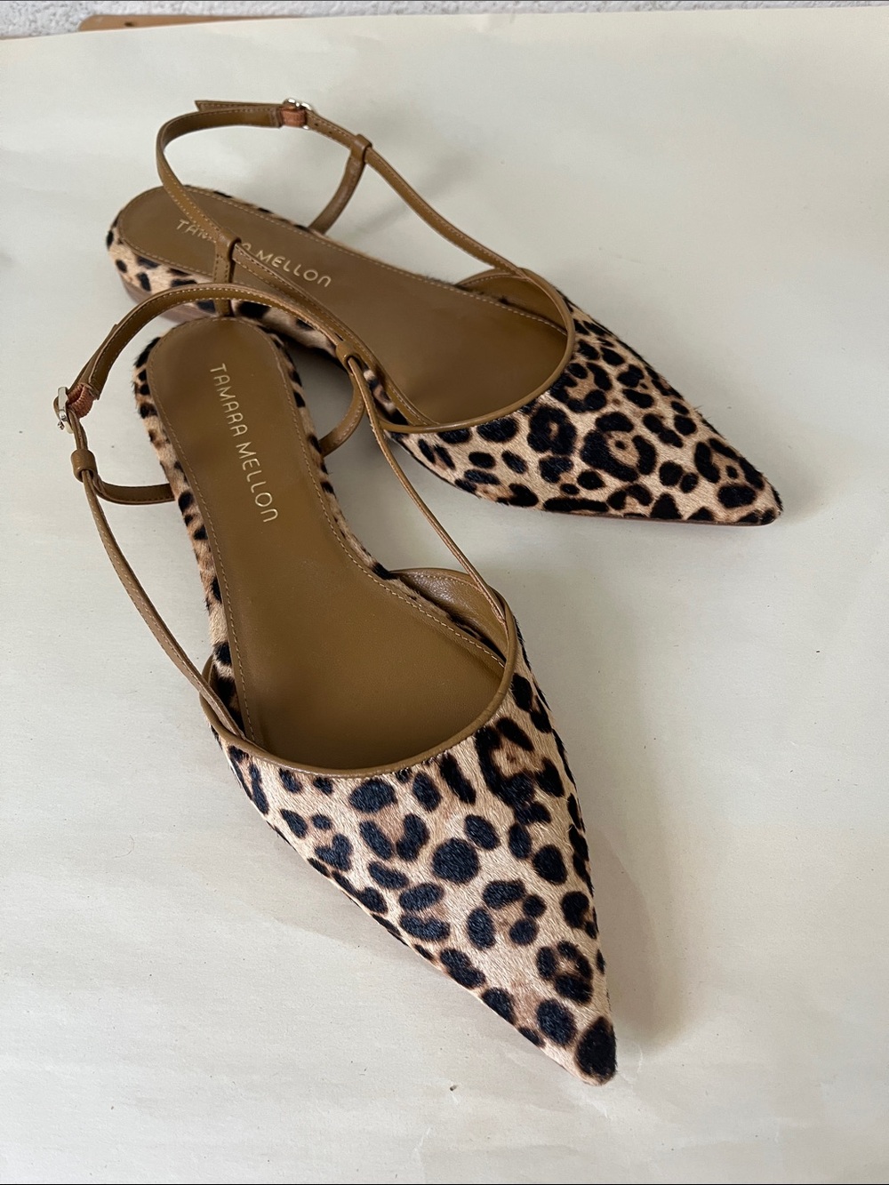 Tamara Mellon Leopard-Print Pointed Slingback Flats - Tan & Black